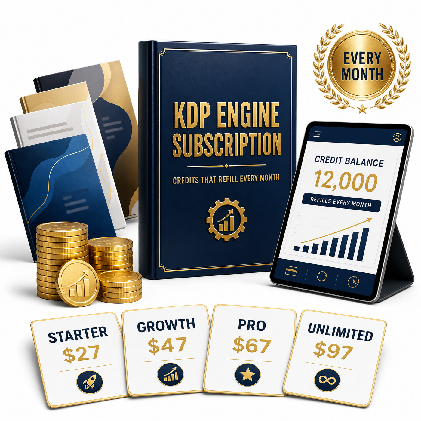 KDP Engine Subscription — credits that refill every month across four tiers
