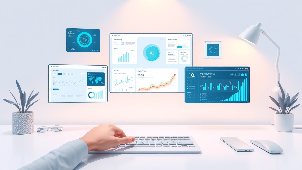 Person working with multiple AI tools on a clean modern desk
