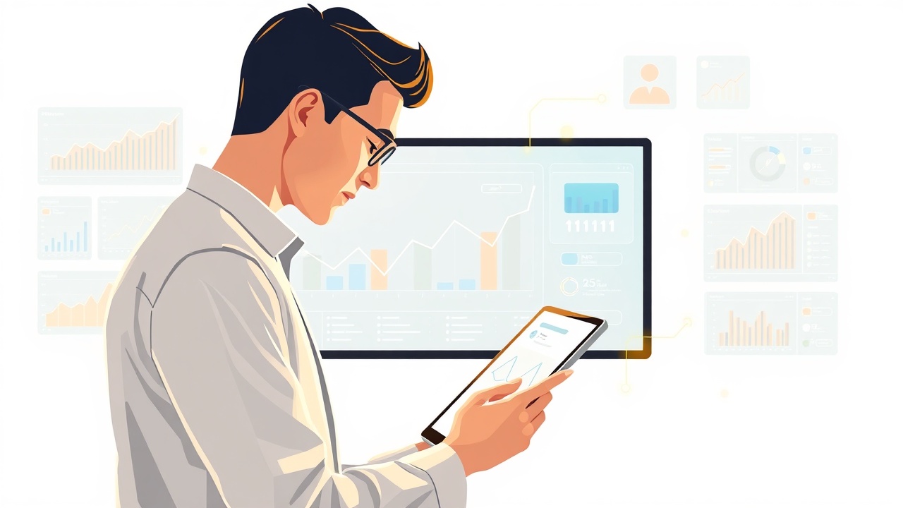 Professional analyzing AI-generated business results on tablet