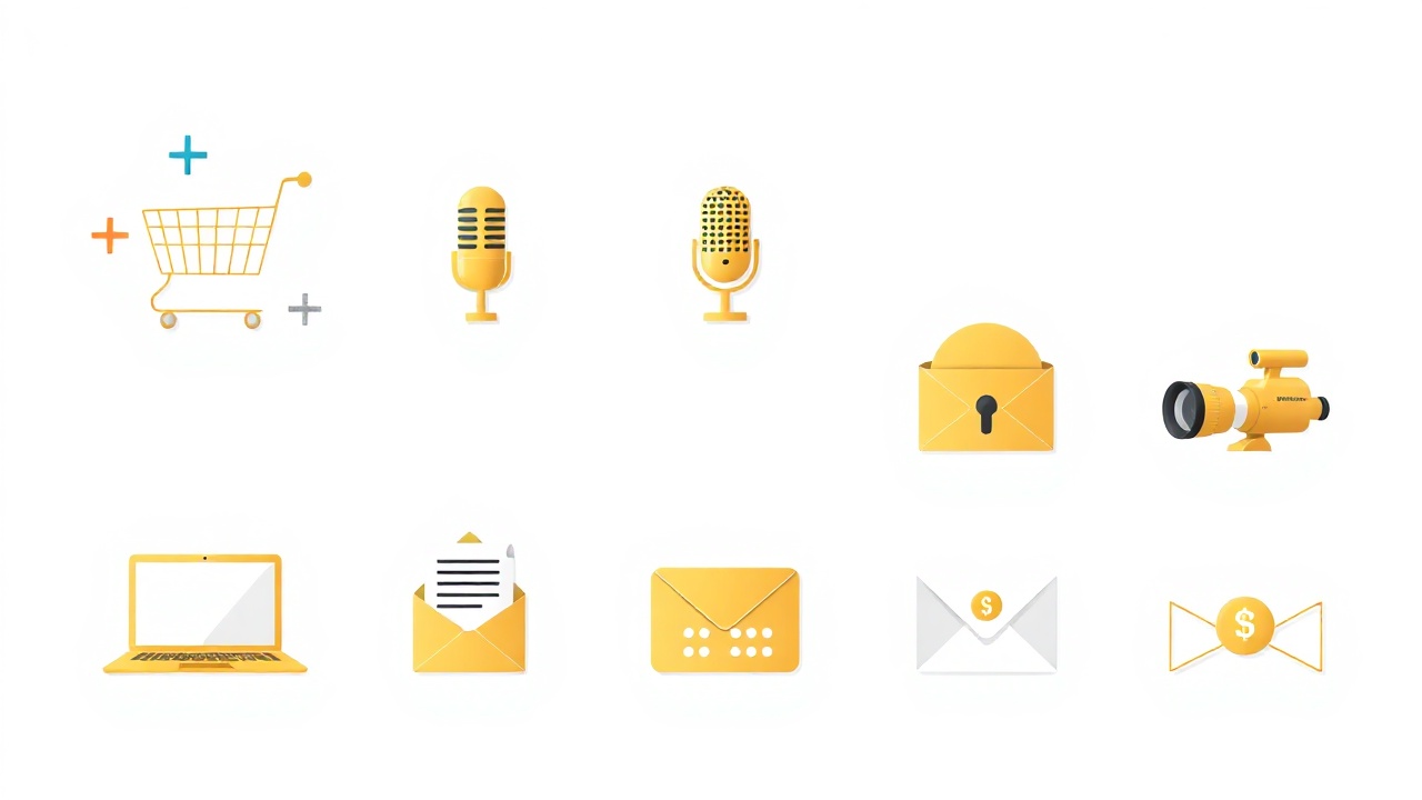 Nine online business model icons in gold
