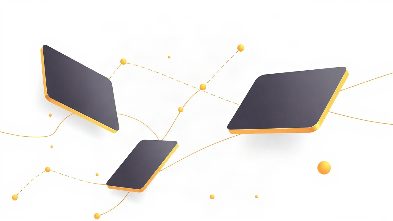 multiple course platform interfaces connected by flowing golden lines