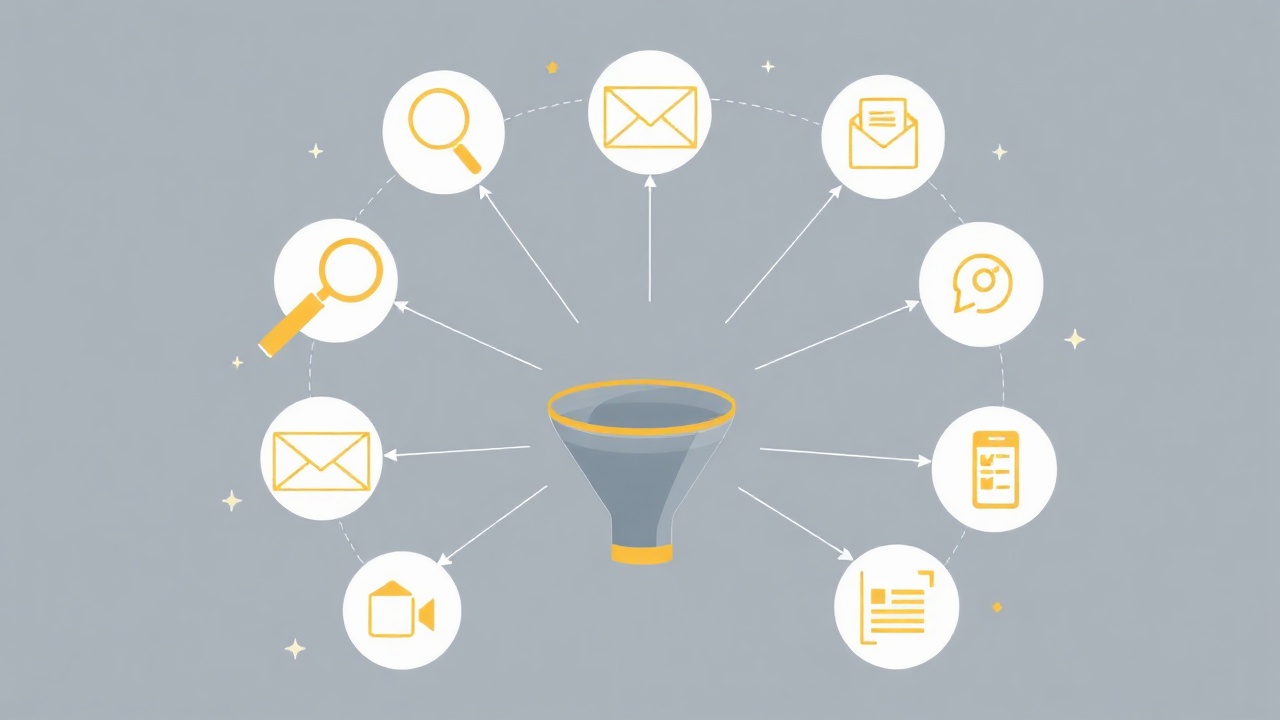 Digital marketing channels flowing into conversion funnel