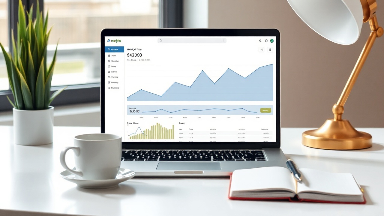 Laptop showing marketing analytics dashboard on clean desk