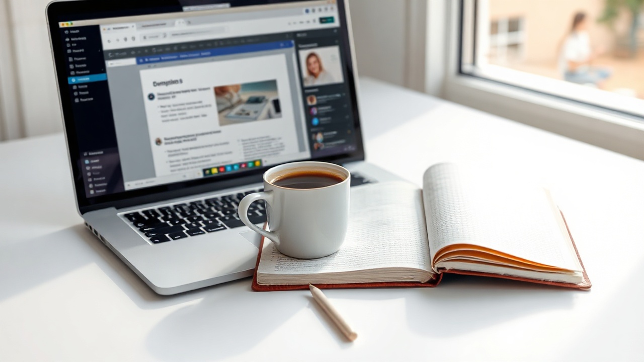 Professional freelance writer's morning workspace