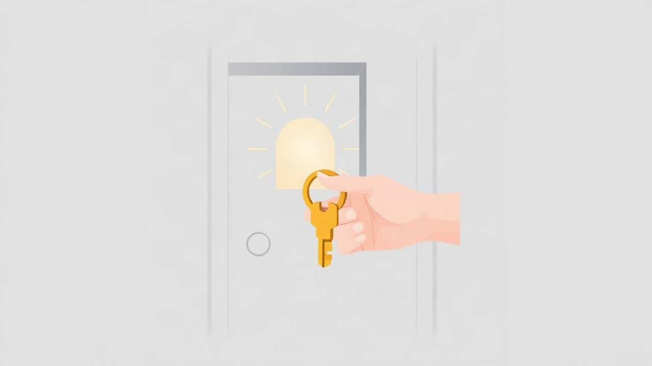 Golden key unlocking opportunity door illustration