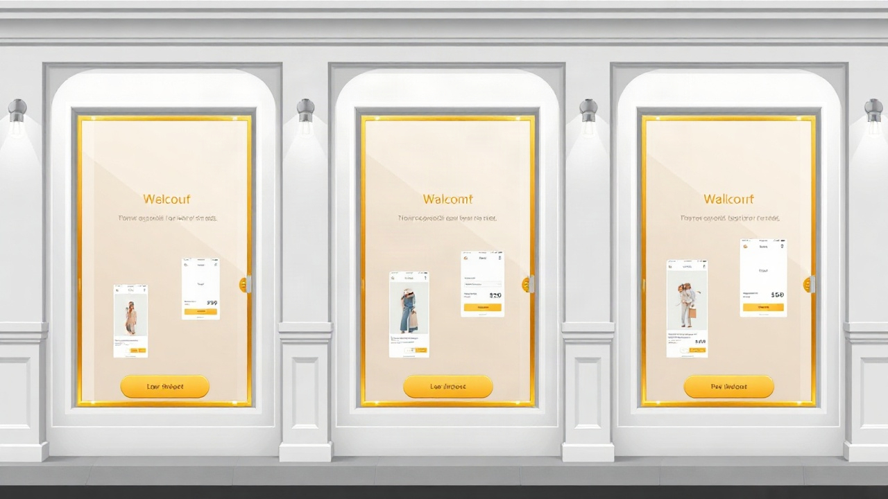 Three digital storefronts representing different payment platforms