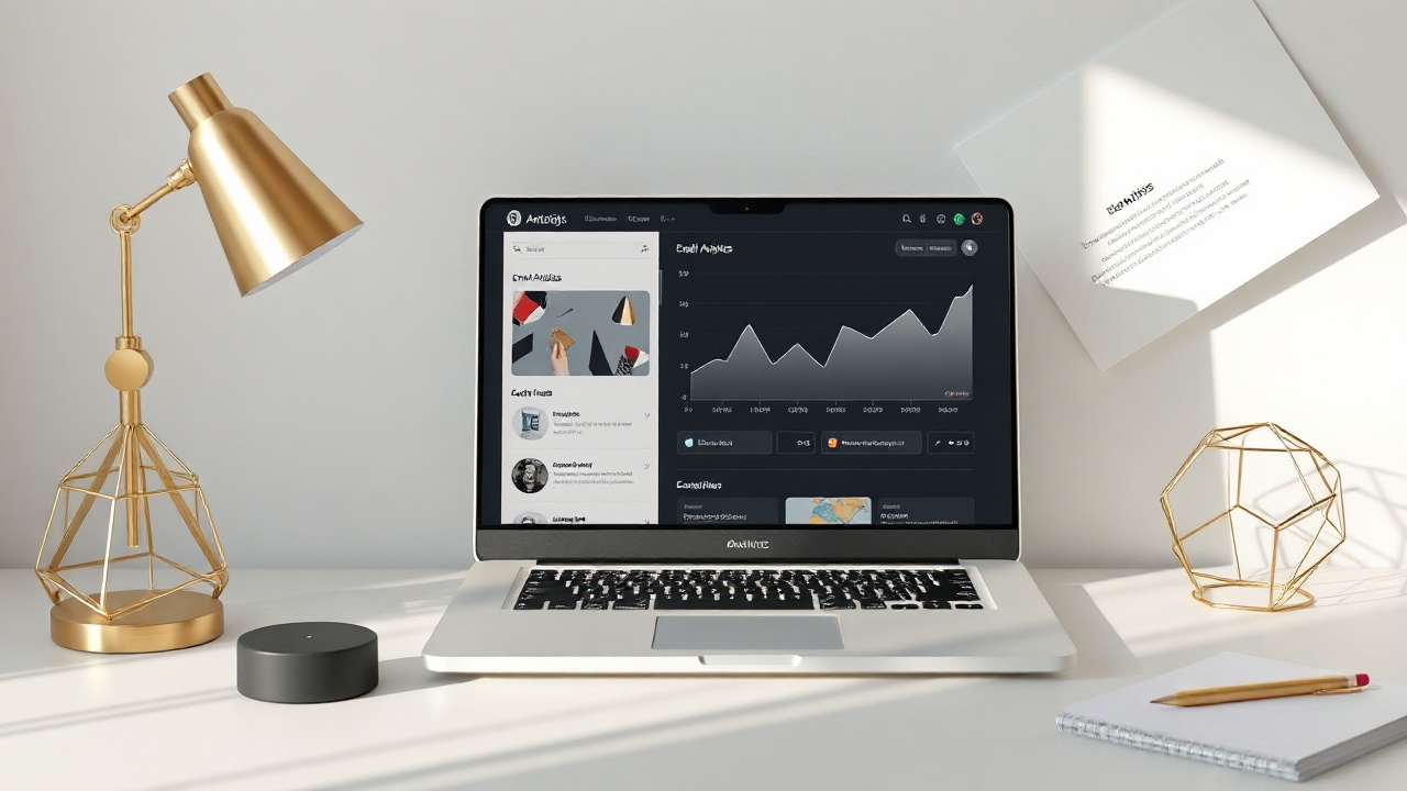 Modern workspace with email analytics on laptop