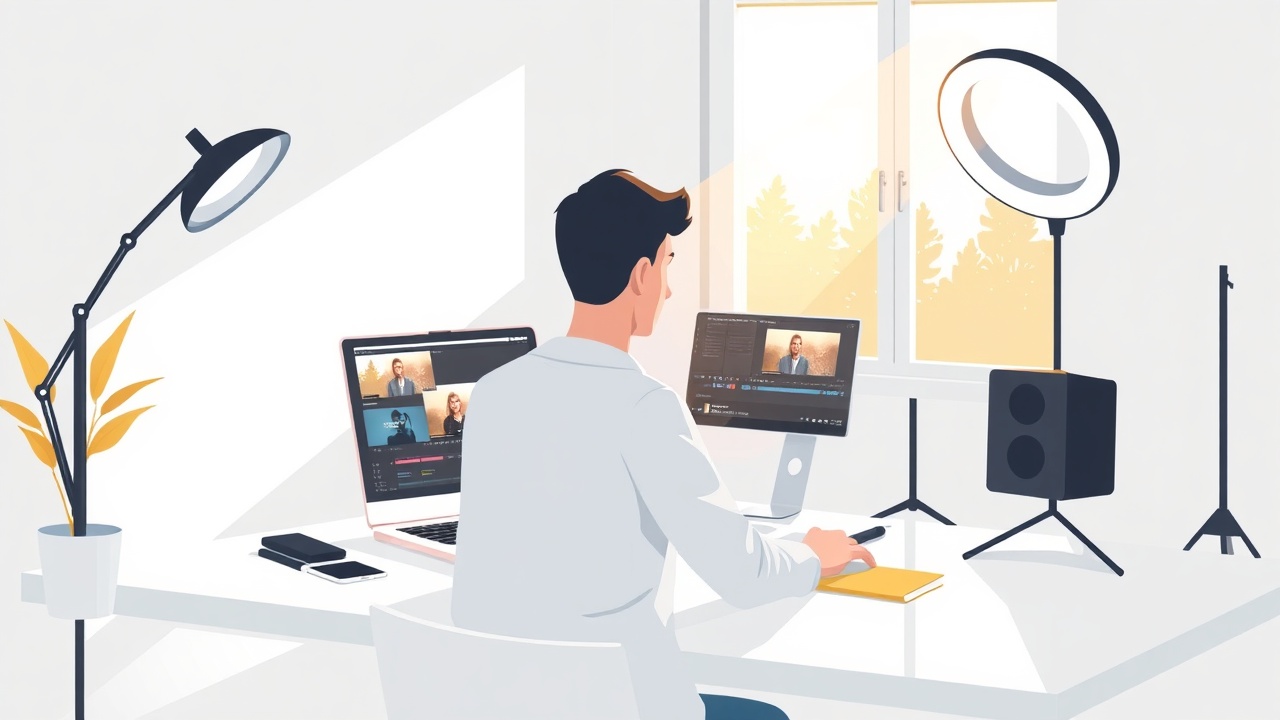 Content creator working on sponsored content at home studio