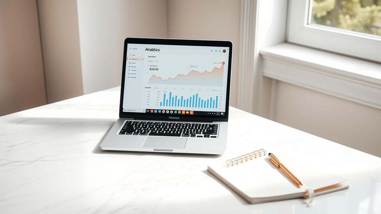 Blog analytics showing growth on laptop screen