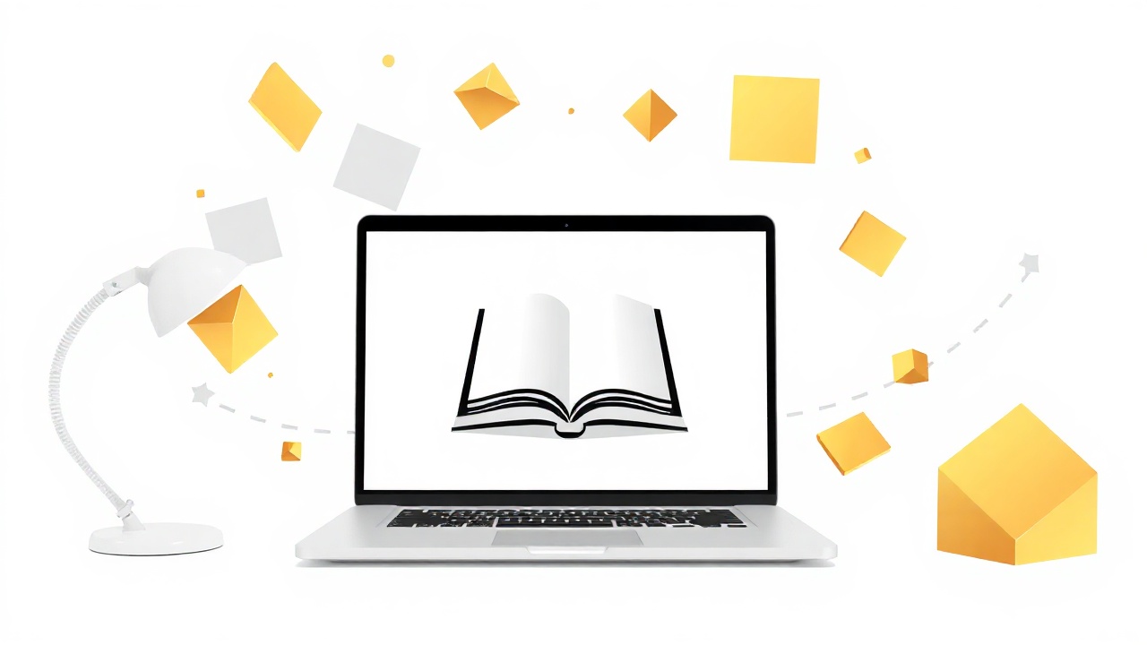 laptop displaying book publishing concept with golden accents
