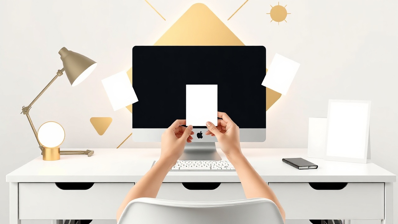 hands organizing digital design templates on minimal workspace