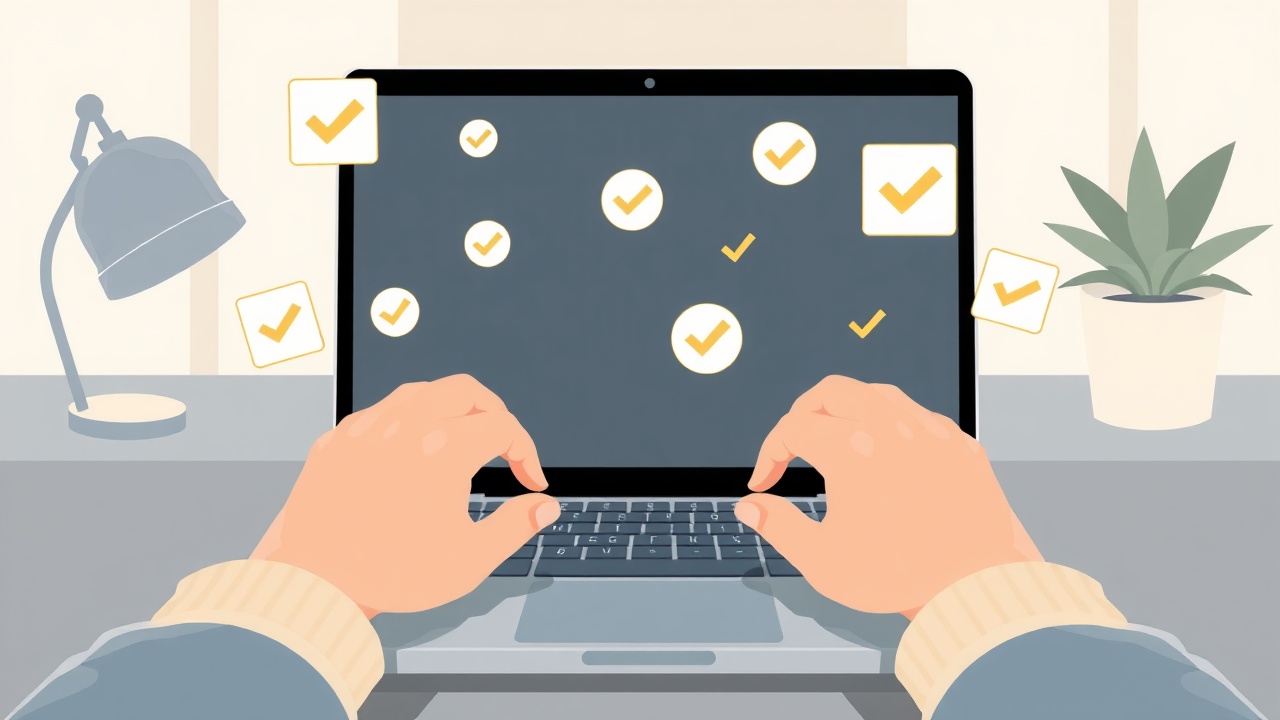 Virtual assistant working remotely on laptop with task management icons