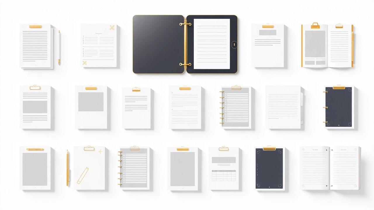 Digital printable documents floating in organized arrangement