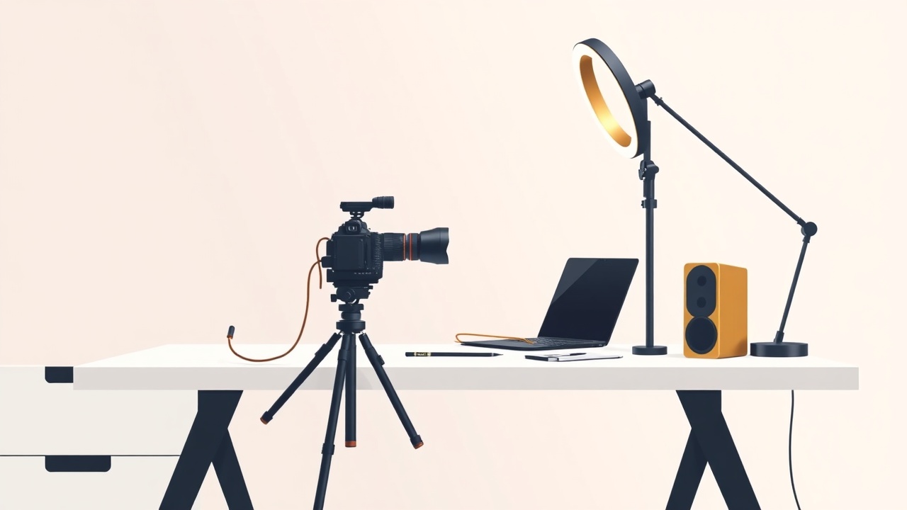 course creator recording lessons at clean minimal desk setup