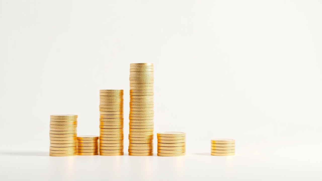 Gold coins arranged as growing chart representing blog income growth