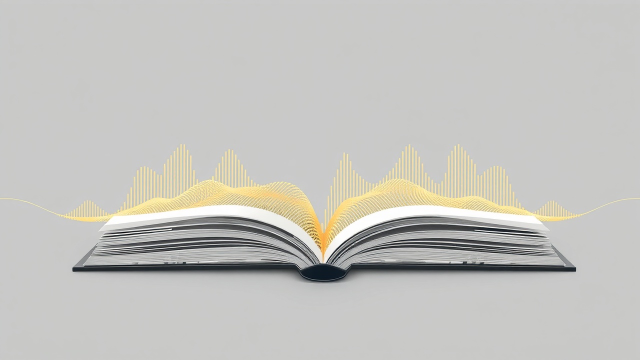 Sound waves emerging from book pages representing audiobook creation