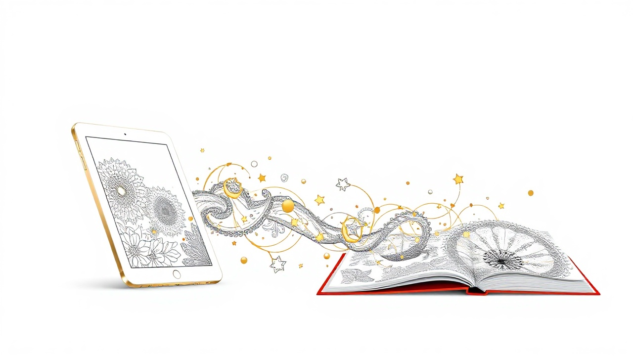 Digital coloring page designs transforming into physical products