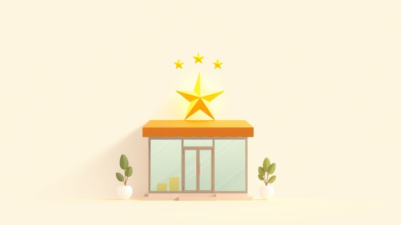 local business storefront with floating star rating icon