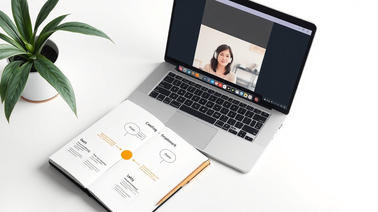 Online coaching workspace with video call and coaching notes