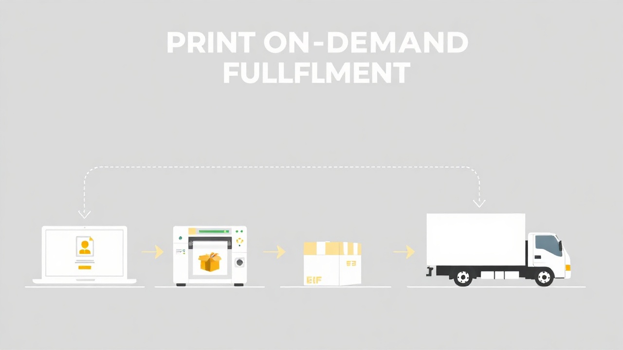 Print on demand fulfillment process illustration