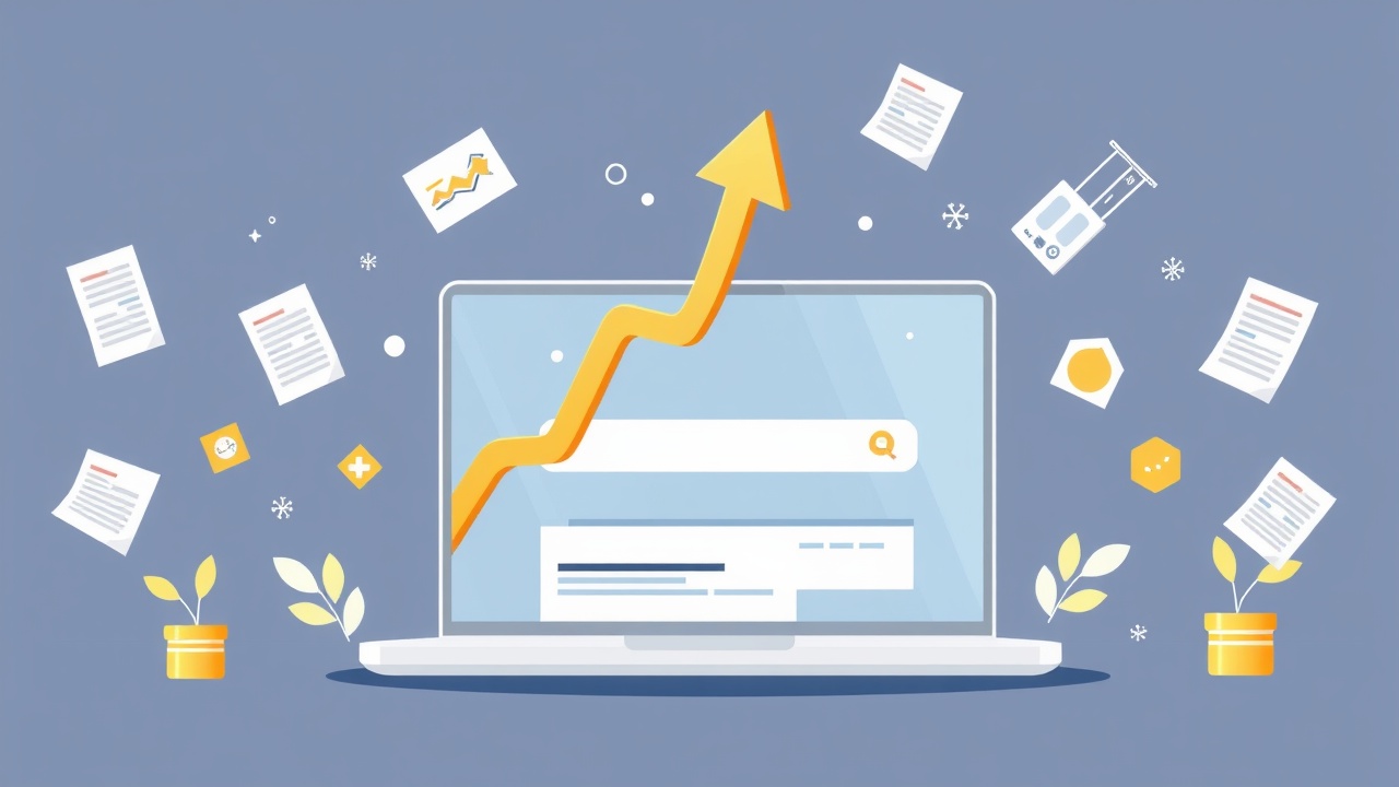SEO content rankings climbing on laptop screen