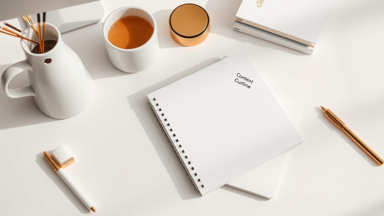 Professional SEO writer workspace with content outline