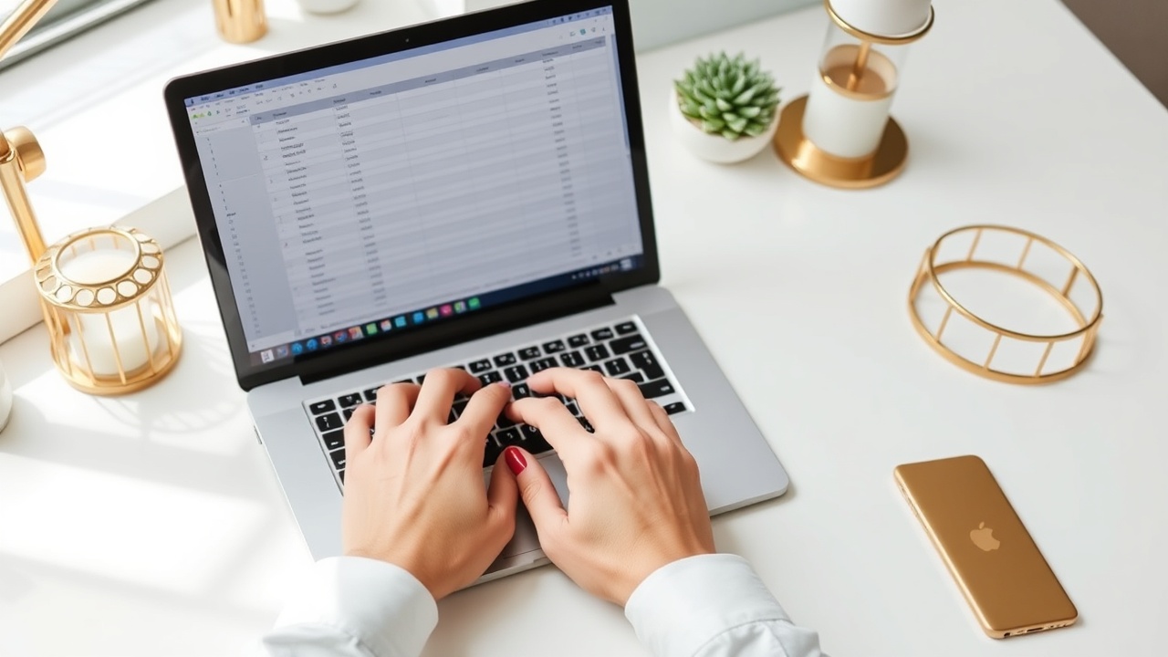 Person creating spreadsheet template on laptop