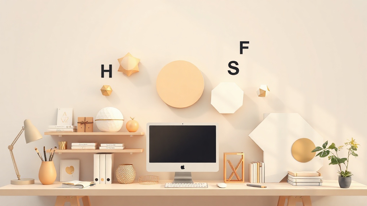 Vector design workspace with floating geometric elements