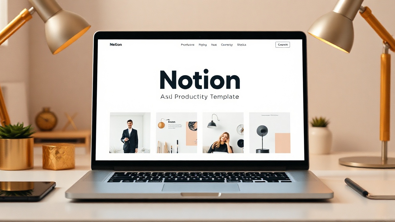 Notion template displayed on laptop screen