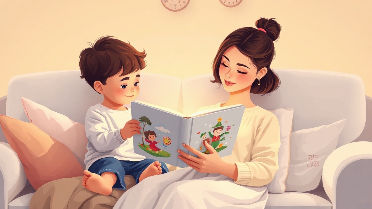 Parent and child reading picture book together