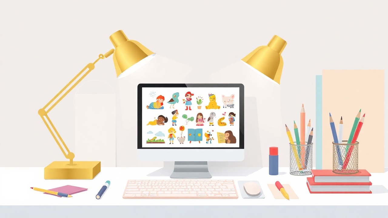 Digital workspace for creating children's book illustrations