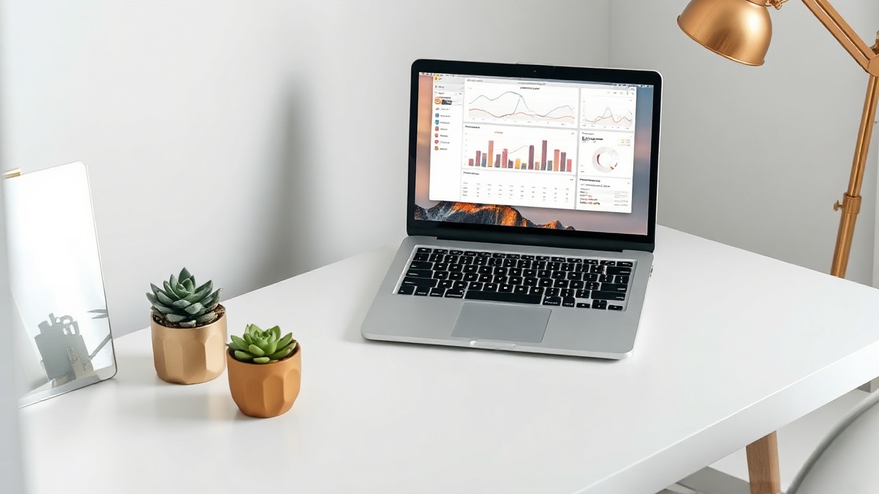 Clean workspace with laptop showing template dashboard