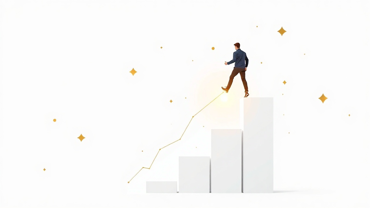 person climbing progress steps toward golden goal