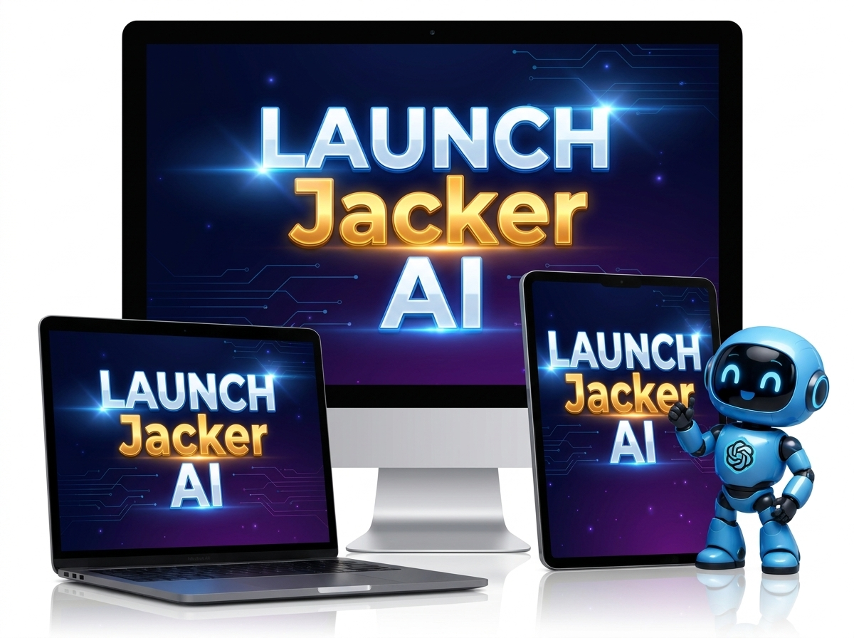 LAUNCH Jacker AI — product suite (laptop, tablet, phone)